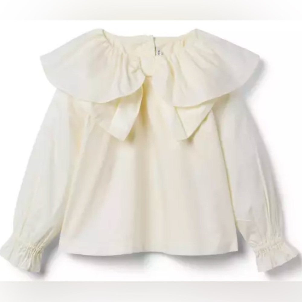 Janie and Jack - Poplin Bow Collar Top - Cream and Sugar